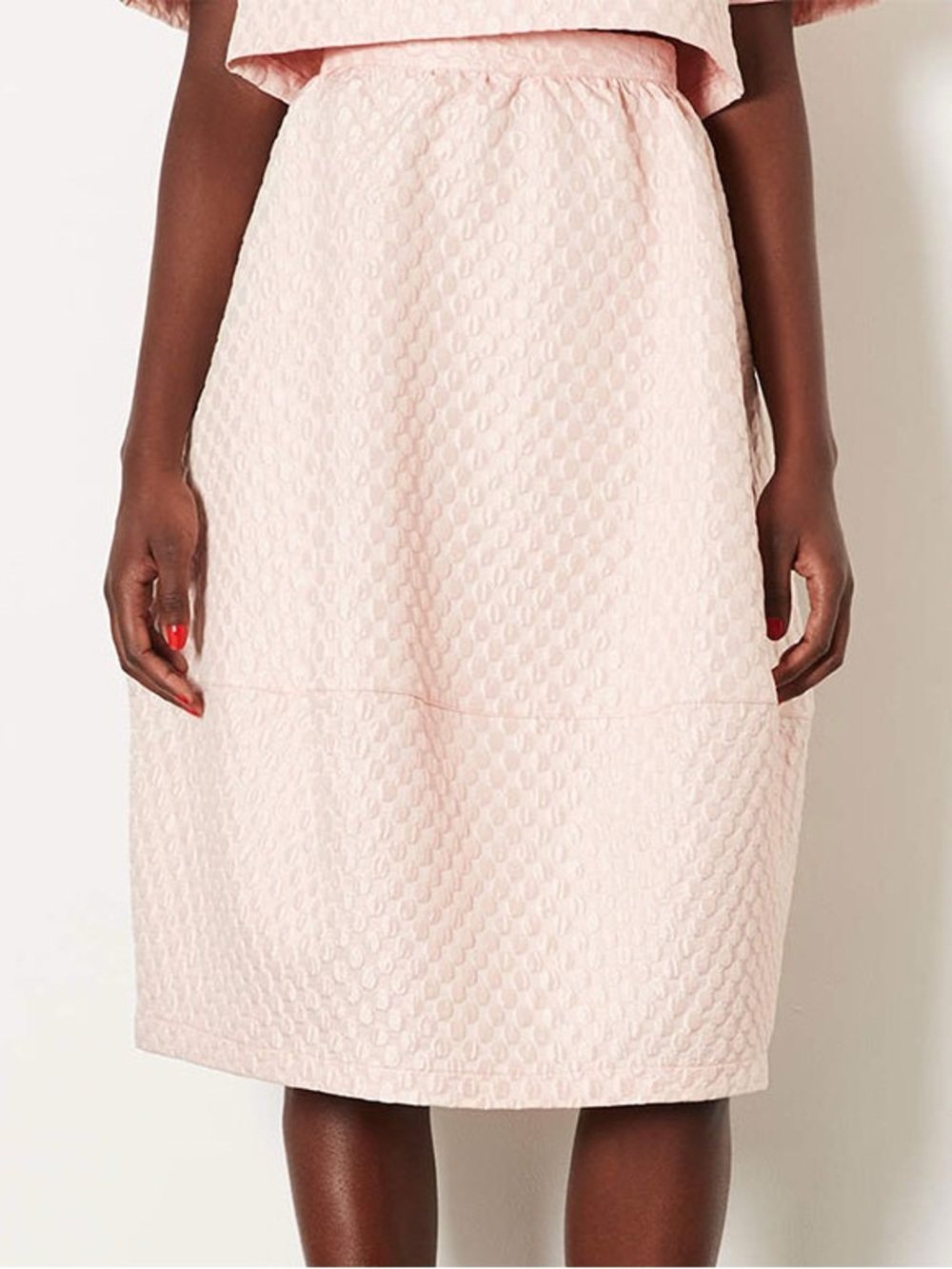 Textured Light Pink A-Line Midi Dress